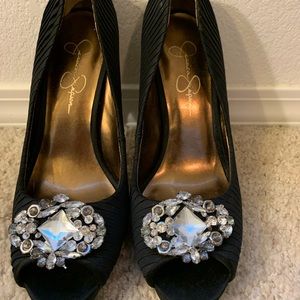 Jessica Simpson Black Pleated Peep-toe Pumps
